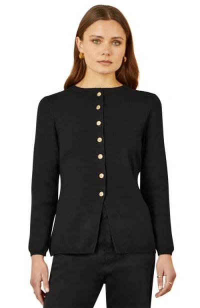 Yumi Chic Peplum Button Up Cardigan In Black
