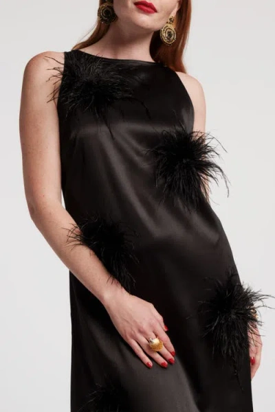 Frances Valentine Francesca Feather Maxi Dress In Black In Black
