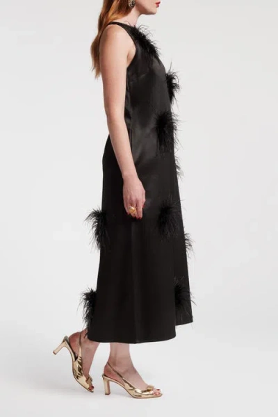 Frances Valentine Francesca Feather Maxi Dress In Black In Black