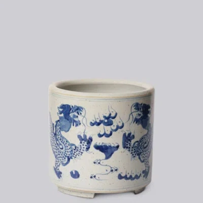 Cobalt Guild Blue And White Porcelain Dragon Footed Cachepot In Blue