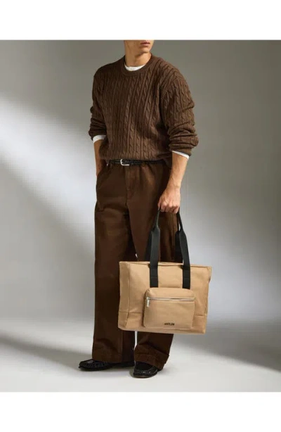 Antler Icon Tote Bag In Sand In White