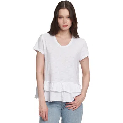 Wilt Clothing Short Sleeve Double Tier Mock Hem Crew In White