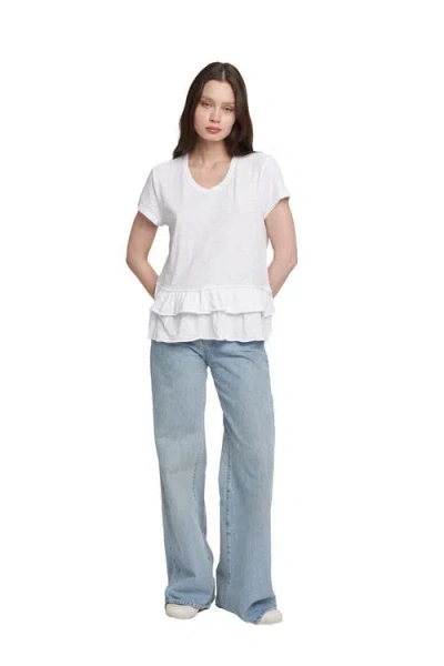 Wilt Clothing Short Sleeve Double Tier Mock Hem Crew In White