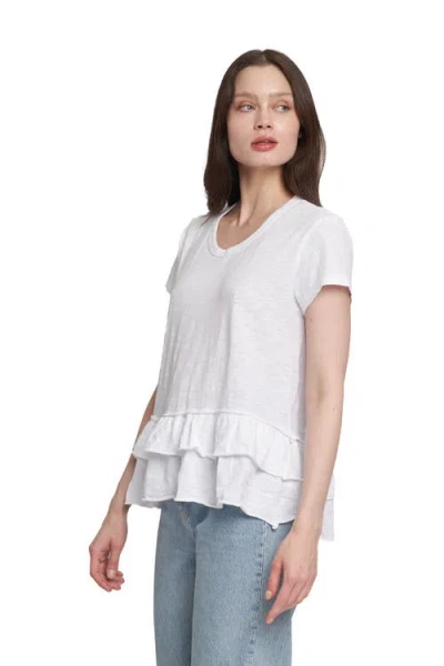 Wilt Clothing Short Sleeve Double Tier Mock Hem Crew In White