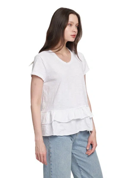 Wilt Clothing Short Sleeve Double Tier Mock Hem Crew In White