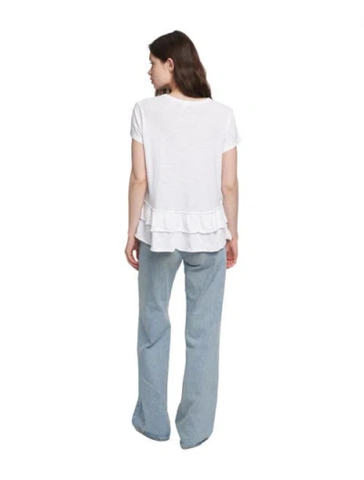 Wilt Clothing Short Sleeve Double Tier Mock Hem Crew In White