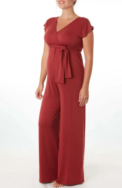 Cache Coeur Maternity Origin Surplice Jumpsuit In Red