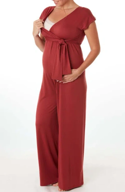 Cache Coeur Maternity Origin Surplice Jumpsuit In Red