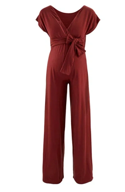 Cache Coeur Maternity Origin Surplice Jumpsuit In Red