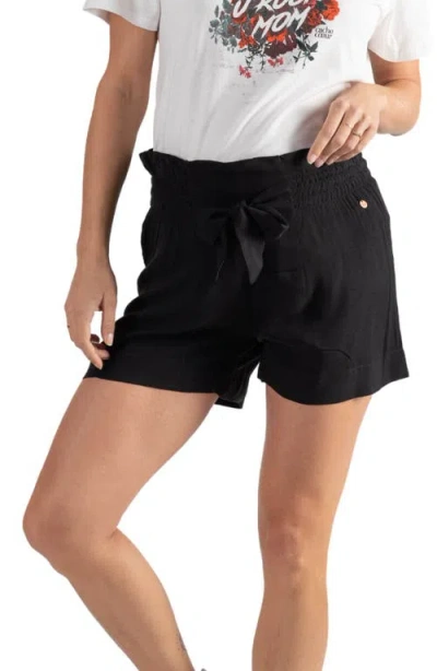 Cache Coeur Nubie Smocked Twill Maternity Shorts In Black