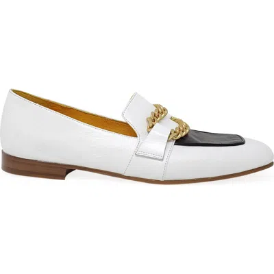 Madison Maison Leather Flat Loafer With Chain In White