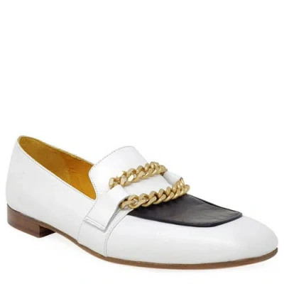 Madison Maison Leather Flat Loafer With Chain In White