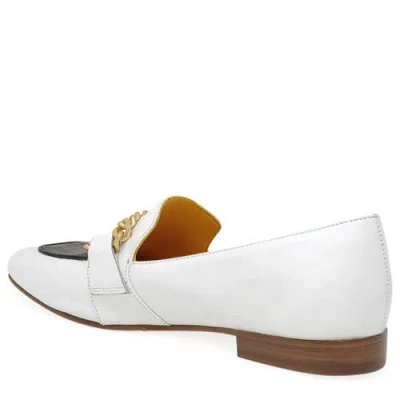 Madison Maison Leather Flat Loafer With Chain In White