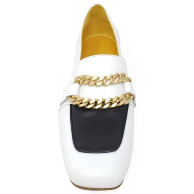 Madison Maison Leather Flat Loafer With Chain In White