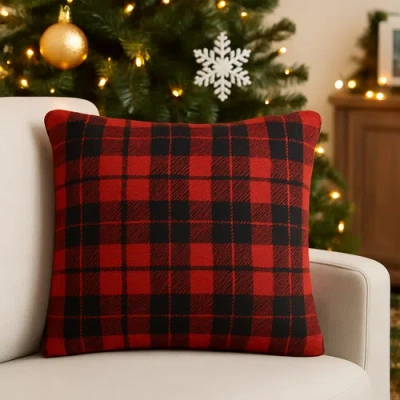 C & F Home C&f Home Red & Black Plaid Christmas Cotton Blend Accent Throw Pillow 18" X 18" In Red