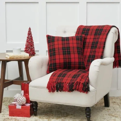 C & F Home C&f Home Red & Black Plaid Christmas Cotton Blend Accent Throw Pillow 18" X 18" In Red