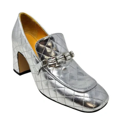 Madison Maison Leather Quilted Heel Loafer In Silver