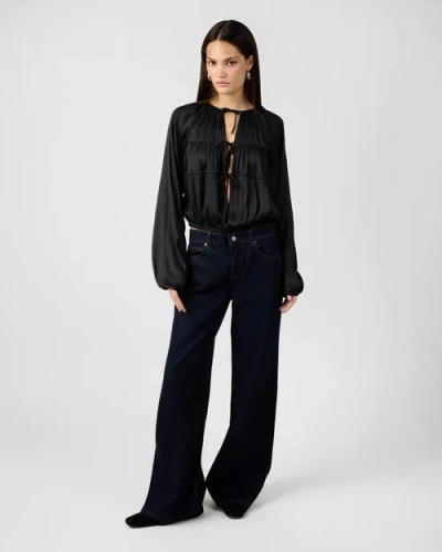 Weworewhat Cocoon Sleeve Front Tie Top In Black
