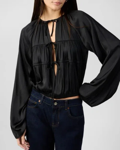 Weworewhat Cocoon Sleeve Front Tie Top In Black