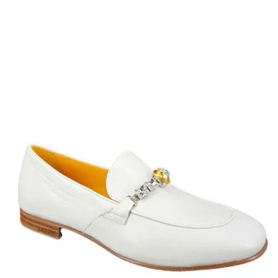 Madison Maison Leather Flat Jeweled Loafer In White