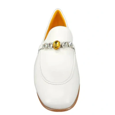 Madison Maison Leather Flat Jeweled Loafer In White