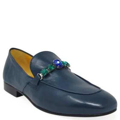 Madison Maison Leather Flat Jeweled Loafer In Blue