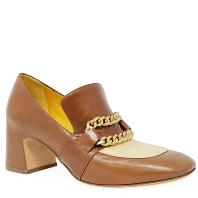 Madison Maison Leather Mid Heel Loafer With Chain In Multi