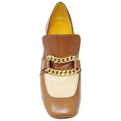 Madison Maison Leather Mid Heel Loafer With Chain In Multi