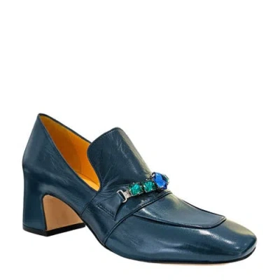 Madison Maison Leather Mid Heel Jeweled Loafer In Blue