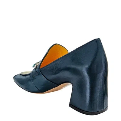 Madison Maison Leather Mid Heel Jeweled Loafer In Blue