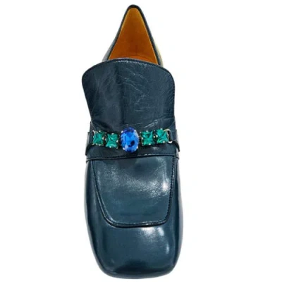 Madison Maison Leather Mid Heel Jeweled Loafer In Blue