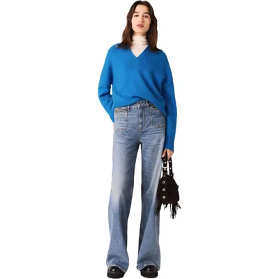 Maje Womens Turquoise Open-collar Stretch Wool And Cashmere-blend Jumper In Blue