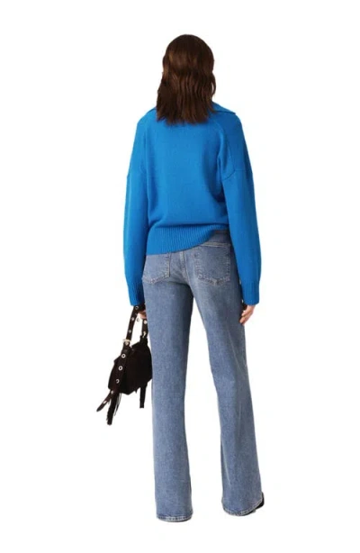 Maje Womens Turquoise Open-collar Stretch Wool And Cashmere-blend Jumper In Blue