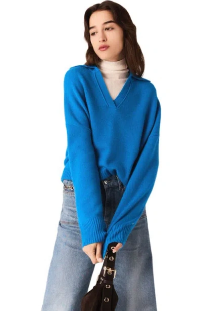 Maje Womens Turquoise Open-collar Stretch Wool And Cashmere-blend Jumper In Blue