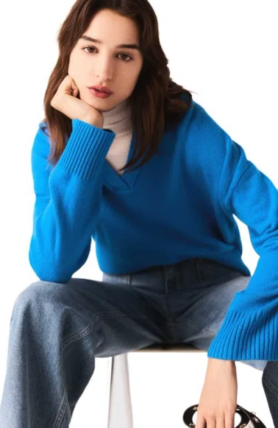 Maje Womens Turquoise Open-collar Stretch Wool And Cashmere-blend Jumper In Blue