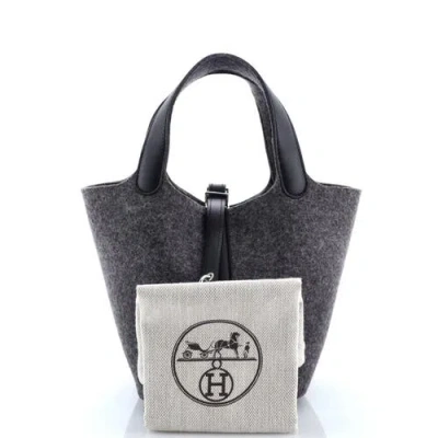 Pre-owned Hermes  Hermes Picotin Lock Bag Felt With Leather Pm In Gray