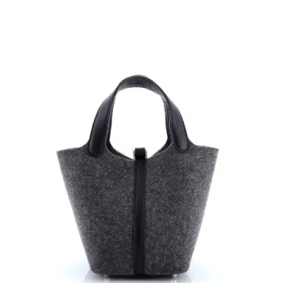 Pre-owned Hermes  Hermes Picotin Lock Bag Felt With Leather Pm In Gray