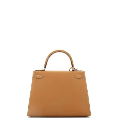 Pre-owned Hermes  Hermes Kelly Handbag Brown Epsom With Palladium Hardware 28 In Gold