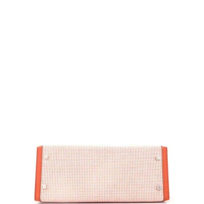 Pre-owned Hermes  Hermes Kelly Handbag Quadrille Canvas And Orange Swift With Palladium Hardware 28 In Brown
