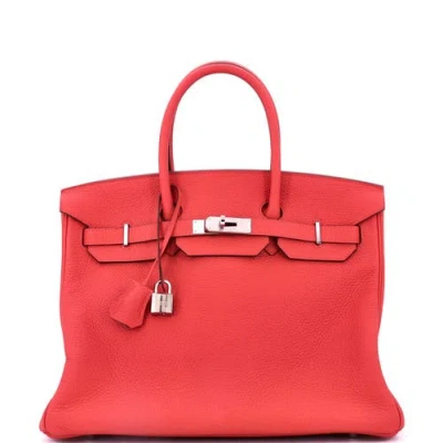 Pre-owned Hermes  Hermes Birkin Handbag Red Clemence With Palladium Hardware 35