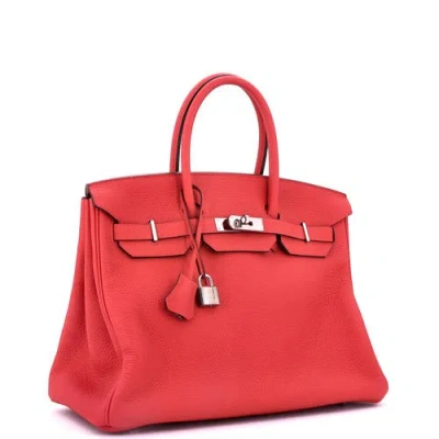 Pre-owned Hermes  Hermes Birkin Handbag Red Clemence With Palladium Hardware 35