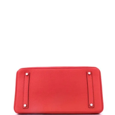 Pre-owned Hermes  Hermes Birkin Handbag Red Clemence With Palladium Hardware 35