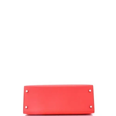 Pre-owned Hermes  Hermes Kelly Handbag Red Clemence With Palladium Hardware 28