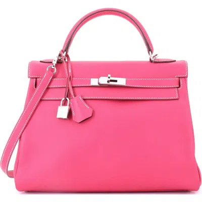 Pre-owned Hermes  Hermes Kelly Handbag Pink Epsom With Palladium Hardware 32