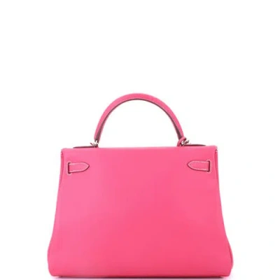 Pre-owned Hermes  Hermes Kelly Handbag Pink Epsom With Palladium Hardware 32
