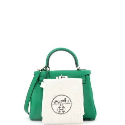 Pre-owned Hermes  Hermes Kelly Handbag Green Swift With Palladium Hardware 25 In Green