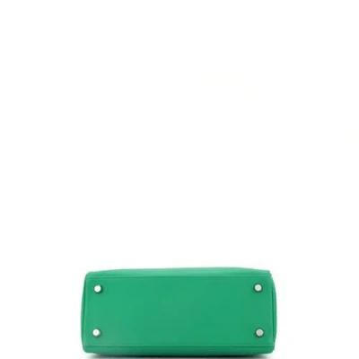Pre-owned Hermes  Hermes Kelly Handbag Green Swift With Palladium Hardware 25 In Green