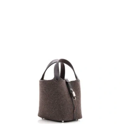 Pre-owned Hermes  Hermes Picotin Lock Bag Felt With Leather Pm In Gray