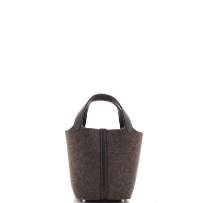 Pre-owned Hermes  Hermes Picotin Lock Bag Felt With Leather Pm In Gray