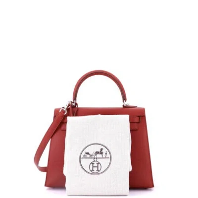 Pre-owned Hermes  Hermes Kelly Handbag Red Togo With Palladium Hardware 28 In Red